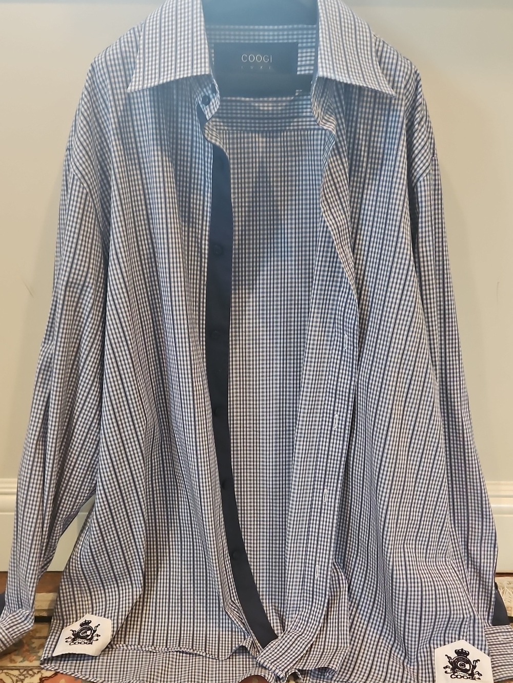 COOGI Men’s Navy and White Checked Lightweight Shirt Jacket
